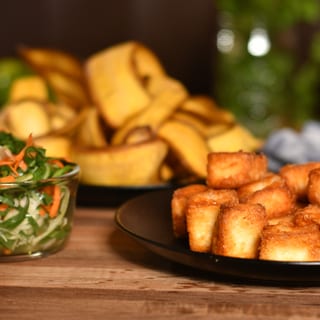 Fried Plantain Chips with Fried Cheese