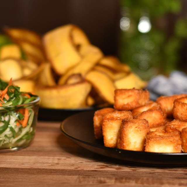 Fried Plantain Chips with Cheese.